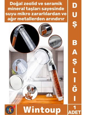 Wintoup #duşbaşlığı Zeolid Seramik Mineral Doğal Taş Cilt Boncuklu Su Tasarruflu Kireç Önleyici Duş Başlığı