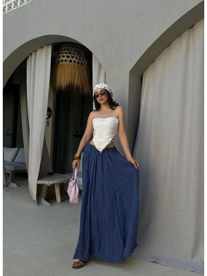 Minaaise Indigo Baie Modal Kraşlı Etek 29290