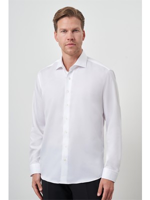 Morven  Erkek Beyaz Pamuk Trend Slim Fit Dar Kesim Non Iron Gömlek