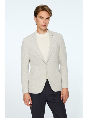 Morven  Erkek Gri Örme Trend Çizgili Slim Fit Mono Yaka Ceket