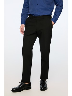 Morven  Erkek Siyah Poliviskon Basic Düz Slim Fit Pantolon