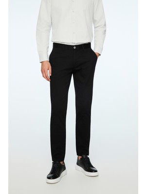 Morven  Erkek Siyah Pamuk Trend Düz Slim Fit Chino Pantolon