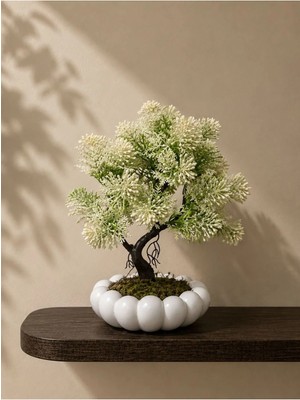 Lineva Beyaz Bubble Saksıda Yapay Beyaz Kasımpatı Bonsai – Dekoratif Yapay Çiçek