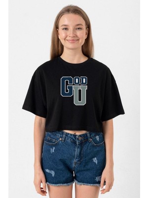 Gen V Godolkin University Abbreviation Siyah Kadın Crop Tshirt