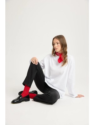 Minaaise Geniş Kol Oversize Basic T-shirt Beyaz 30058