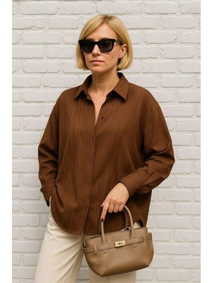 Minaaise Kahve Oversize Geniş Manşetli Kadın Gömlek 27384