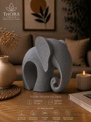 Triora Design Aura Fil Obje – Modern Minimalist 3D Dekoratif Fil Biblo | Premium Ev & Ofis Dekoru | Pla Tasarım Heykel | 17 x 20 cm