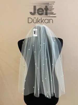 Duvak Kısa Yoğun Incili 55 cm Taraklı - Gelinlik ve Nikah Için, Bride, Bekarlığa After Parti Duvağı