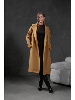 Minaaise Camel Astarsız Kemerli Geniş Kesim Kadın Trençkot 28177