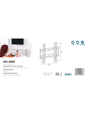 SP-2460-F - 24''-60'' Tv Için Evrensel Sabit Duvar Montajı (Kapasite 30 Kg, Vesa: 50X50, 75X75, 100X100, 200X100, 200X200) Siyah