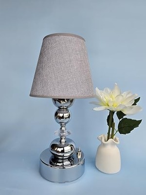 Abajur, Pilli Abajur, Pilli Masa Lambası,piili Gece Lambası, Açık Gri Şapka Krt.yuvarlak Küre Top Krom Ayak