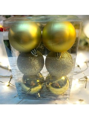 6 Adet Gold 6 Cmcm Yılbaşı Topu, Noel Topu, Çam Ağacı Topu, Süs Topu T-51, Sarı