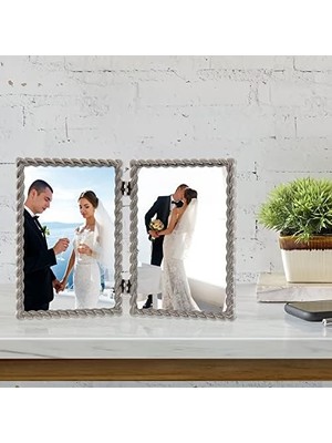 4x6 Menteşeli Çift Fırçalı Nikel Metal Resim Çerçevesi Halat Tasarımlı