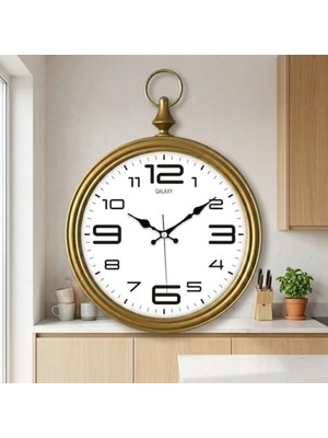 Galaxy Dekoratif Duvar Saati, Gold, 30 Cm, Sessiz Mekanizmalı, Vintage Pocket Watch Tasarımı, Salon ve Ofis Için
