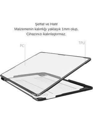 MacBook Air 13.6 Inç M2 M3 M4 M5 Uyumlu Darbe Korumalı Sert Kılıf | Rugged Koruma Hard Case – A2681 A3113 A3240 A3449 Güçlendirilmiş Köşe Koruma Şeffaf