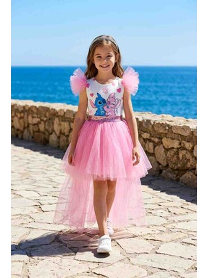 Niliya Çocuk Giyim Pembe Kuyruklu Sititch Tütü Elbise