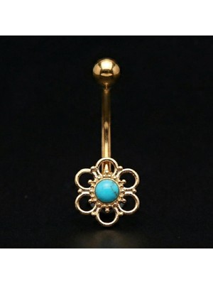 Rupen Kraft 316 L Cerrahi Çelik Firuze Taşlı Göbek Piercingi  Firuze Taşlı Piercing