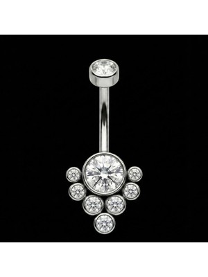 Rupen Kraft 316 L Cerrahi Çelik 9 Taşlı Işıl Işıl Oval Detay Göbek Piercingi
