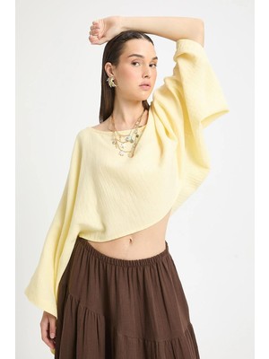 Minaaise Sarı Oversize Kesim Müslin Bluz 29230