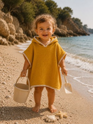 Heianmono 4 Kat Çoban Dikişli Müslin Bebek / Çocuk Pançosu - Hardal
