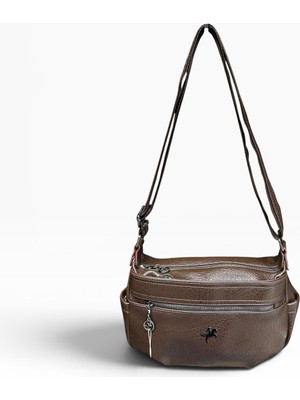 Nas Bag 1131 Kadın Omuz Çantası Bol Cepli Çapraz Çanta Kahve