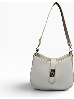 Nas Bag Kadın Oval Omuz ve Çapraz Çanta Krem Victoria