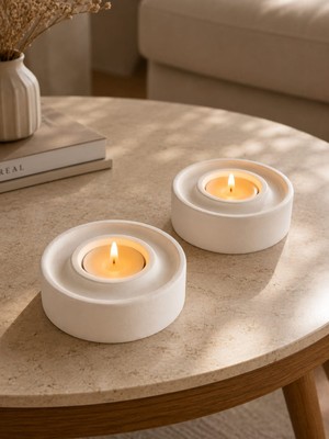 Karra Art Beton Tealight Mumluk 2'li Set | El Yapımı Dekoratif Beton Mumluk | Modern Minimalist Şamdan