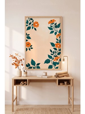 Tontilika Çiçekli Minimalist 1. Kalite Ahşap Çerçeveli Tablo