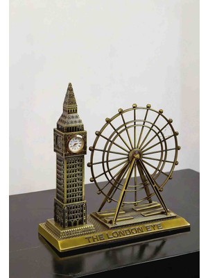 Wolawood Özel Üretim London Eye Edition Big Ben Saat Kulesi & Dönme Dolap Tasarımlı Metal Hediyelik Biblo Masa Üstü Dekoratif Set