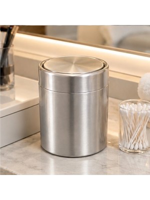 System Banyo Aksesuarları Tezgah Üstü Çöp Kovası Nikel Saten 1,5 Litre