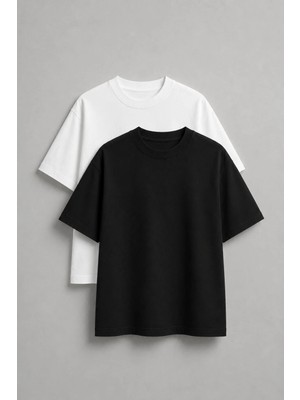 Noctilupus Official Noctilupus 2’li Siyah Beyaz Oversize Basic Unisex T-Shirt Seti