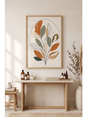 Tontilika Minimalist Yaprak ve Bitki Motifli 1. Kalite Ahşap Çerçeveli Tablo