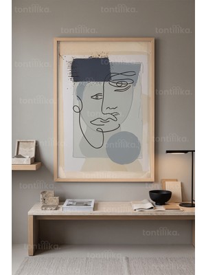 Tontilika Minimalist Yüz Çizimi 1. Kalite Ahşap Çerçeveli Tablo