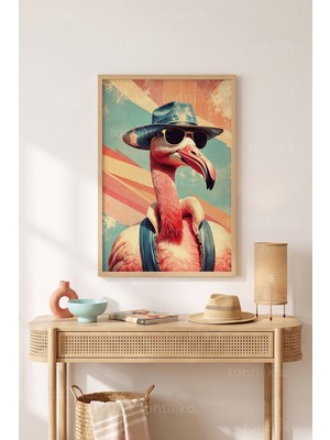 Tontilika Flamingo Şıklığı 1. Kalite Ahşap Çerçeveli Tablo