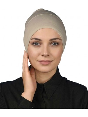 Alivascarf Pratik Boru Bone Geçmeli - Kaymaz Önü Dikişsiz Kadın Tesettür Hazır Iç Bone Bej
