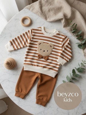 Beyzco Kids Erkek Bebek Papyonlu Ayı Baskılı Alt Üst Takım