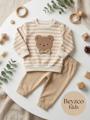 Beyzco Kids Erkek Bebek Papyonlu Ayı Baskılı Alt Üst Takım