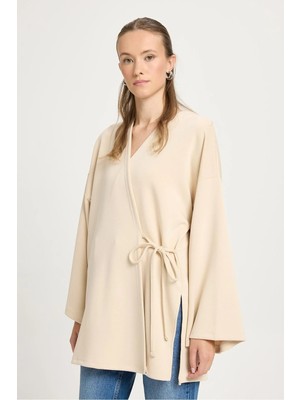 Minaaise Kadın Taş Oversize Uzun Kimono Yumuşacık Modal Ceket 30006