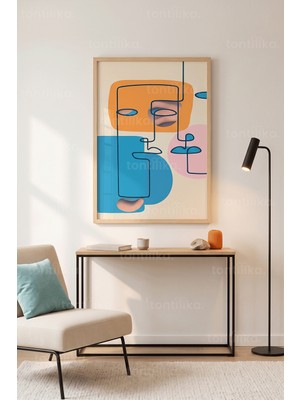 Tontilika Soyut Geometrik Şekiller Minimalist 1. Kalite Ahşap Çerçeveli Tablo