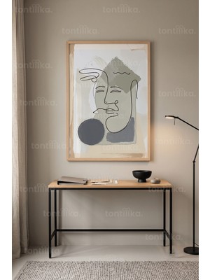Tontilika Soyut Yüz Çizimi Minimalist 1. Kalite Ahşap Çerçeveli Tablo