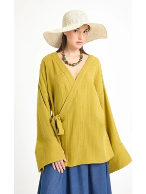 Minaaise Yağ Yeşili Oversize Müslin Kimono 29219