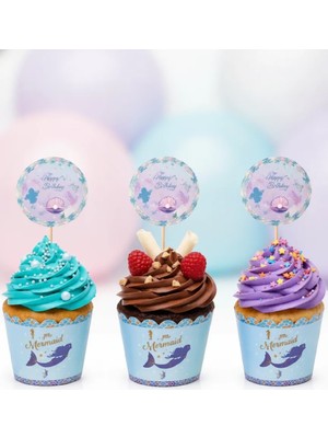 Umamiçe Deniz Kızı Cupcake Süsleme Seti 25 Adet Cupcake Kalıbı - Kek Kapsülü