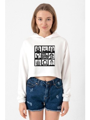 Tshirthane The Psycho Bunch Ekru Kadın Crop Kapşonlu