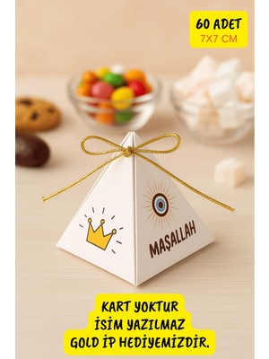 Emtory Home 60 Adet Nazar Maşallah Sünnet Hediye Kutusu - Mevlid Hediye - Lokum Kutusu - Piramit Şeker Kutusu