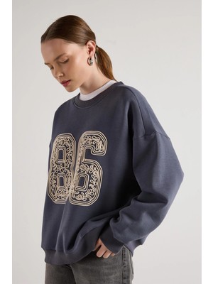 Minaaise Kadın Füme Süzene Nakışlı Şardonlu Sweatshirts 30065