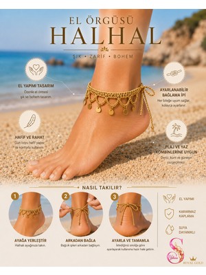 Yshine Premium Royal Gold El Örgüsü Barefoot Halhal Bohem Plaj Ayak Aksesuarı