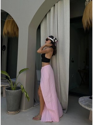 Minaaise Pembe Yırtmaç Detaylı Müslin Pantolon 29231