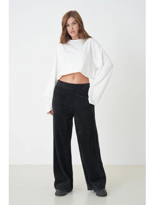 Minaaise Kadın Siyah Peluş Kumaş Triko Pantalon 5245