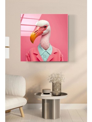 Beta Moda Hub Flamingo Portre Cam Tablo, Dekoratif Cam Tablo