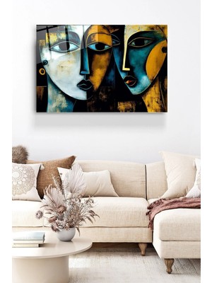 Meschain Meschaın Cubism Art Cam Tablo, Dekoratif Cam Tablo